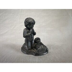 Vintage Michael Ricker Child Praying with Mouse Pewter Figurine